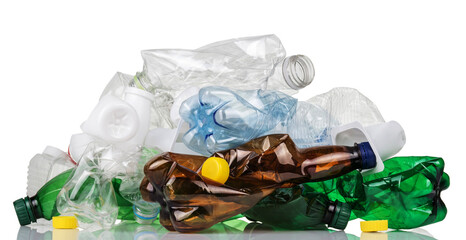 Recyclable plastic waste isolated on white background