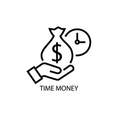 Icon of hand holding bag of money and clock. Vector illustration eps 10