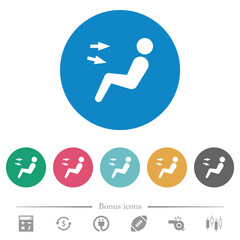 Car air flow direction head chest flat round icons