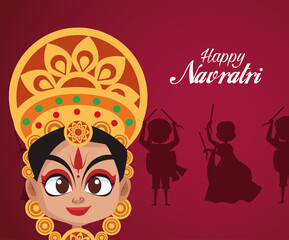 happy navratri celebration card lettering and beautiful goddess