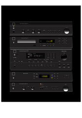 Fototapeta premium Sound shop. Quality components for quality sound. Acoustic system, amplifier, receiver, subwoofer, home theatre. Vector drawing for illustrations.