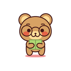 Isolated reading bear kawaii. Emoji of a bear - Vector