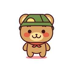 Isolated bear kawaii with scarf and hat - Vector