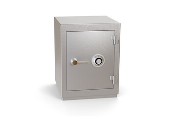 Closed safe box isolated on a white background. 3d illustration.