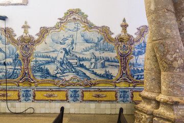 Obraz premium Azulejos panels depict scenes from the life of Maria in of The Monastery of Jesus in Setubal, Portugal