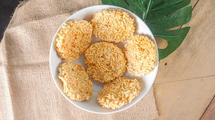 Indonesian traditional snacks Rengginang made from glutinous rice, which is dried in the sun then fried,tasty ,savory and crispy.