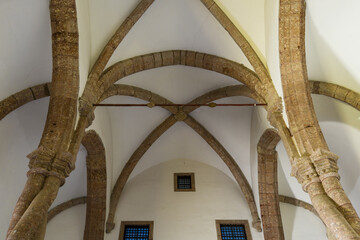nave and pillars twisted in of The Monastery of Jesus in Setubal, Portugal
