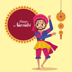 happy navratri celebration lettering with man dancing