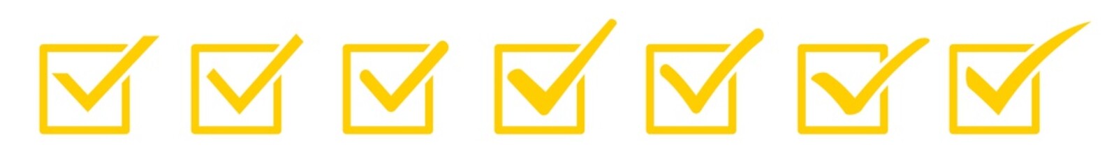 Check Mark Checkbox Square Icon Yellow | Checkmark Illustration | Tick Symbol | Voting Logo | Approved Sign | Isolated | Variations - obrazy, fototapety, plakaty