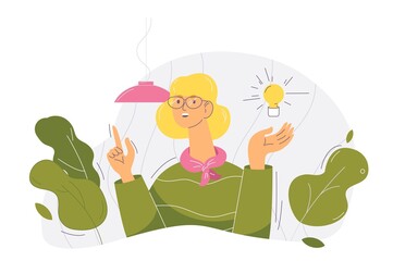 The girl has an good idea vector isolated image with light bulb