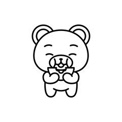 Isolated bear kawaii eating. Emoji of a bear - Vector