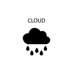 Icon of black sign cloud and raindrops. Vector illustration eps 10