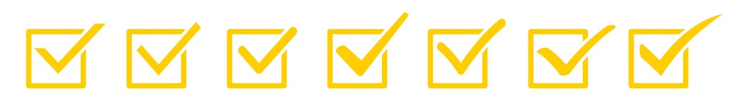 Check Mark Checkbox Square Icon Yellow | Checkmark Illustration | Tick Symbol | Voting Logo | Approved Sign | Isolated | Variations