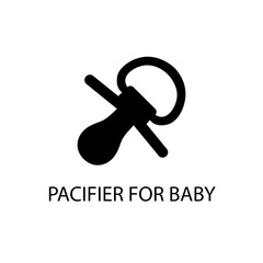 Icon black sign of pacifier for baby. Vector illustration eps 10
