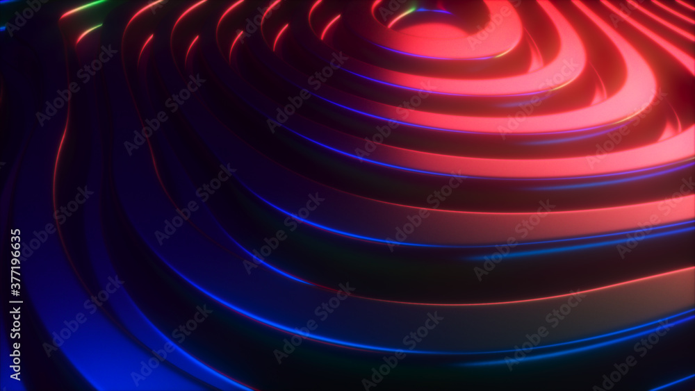 Aufkleber 3d render wavy surface. abstract waving background with neon ripples. iridescent holographic liquid 