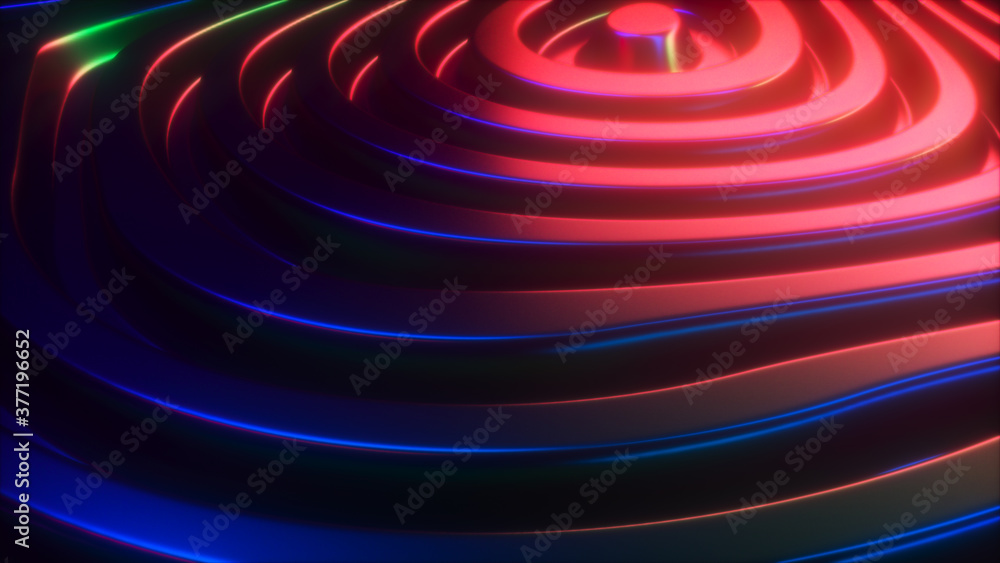 Aufkleber 3d render wavy surface. abstract waving background with neon ripples. iridescent holographic liquid 