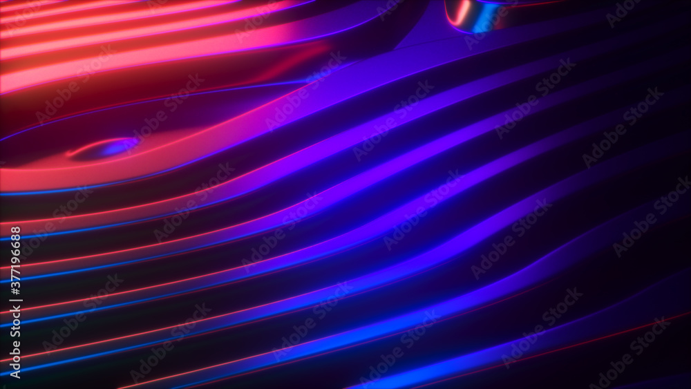Aufkleber 3d render wavy surface. abstract waving background with neon ripples. iridescent holographic liquid 