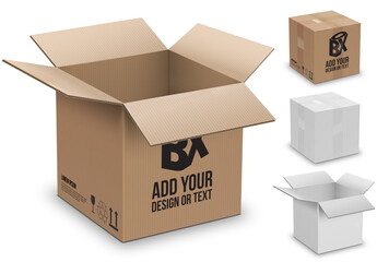 Open and Closed Cardboard Box 3D Preview