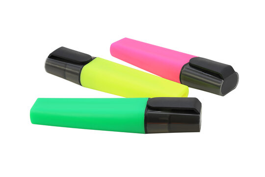 Multicolored plastic markers isolated on a white background