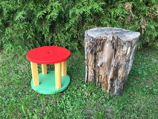 Children's Stool and Mouldering Tree Trunk Block