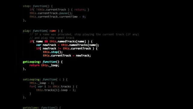 Highlighted codes sliding on the screen