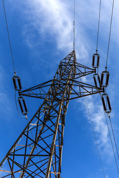 high-voltage power lines. electricity distribution station. high voltage electric transmission tower. Alternative energy