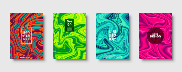 Colorful abstract geometric background. Liquid dynamic gradient waves. Fluid marble texture. Modern covers set. Vector illustration.