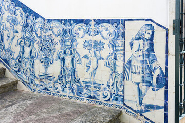 azulejos panels in the courtyard of  the House of the Holy Body, Casa do Corpo Santo in Setubal, Portugal