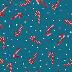 Simple Christmas pattern. Dark blue background, Christmas caramel, snow. The print is well suited for postcards, Wallpaper, banner and textiles.