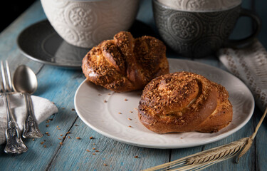 Fresh pastries on a wooden table