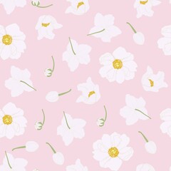 Seamless floral pattern. Light rose gold Anemone flowers on a pink background. Textile composition, hand drawn style print. 