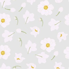 Seamless floral pattern. Light rose gold Anemone flowers on a vintage blue background. Textile composition, hand drawn style print. 