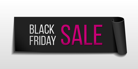 Black realistic curved paper banner ribbon for Black friday super sale.