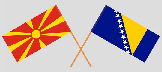 Crossed flags of North Macedonia and Bosnia and Herzegovina