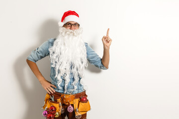 Santa with construction tools, santa repairman