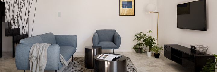 Stylish design living room, panorama