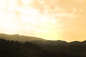 Sunset in the mountains of montenegro a view of forests and slopes, a trip to europe