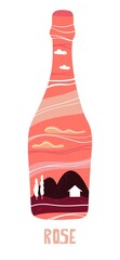 Vector illustration in trendy style poster with bottle of wine