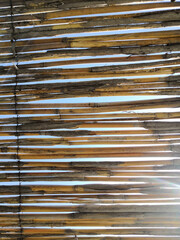 Thatched Roof with Sea and Sky in morning time. the roof of the Bungalow from the inside to the sky