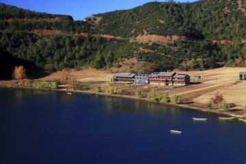 Lake view of Yunnan Lijiang Lugu Lake Nisai Village