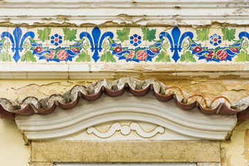 azulejos frieze on ruined houses in setubal