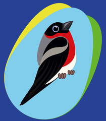 A stylized image of a bullfinch based on the shape of an egg.