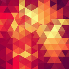 Obraz premium Abstract mosaic background. Triangle geometric background. Design elements. Vector illustration. Yellow, orange, red colors.