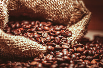 Kaffeebohnen im Jutesack