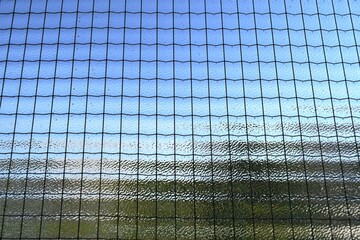 Obraz premium the sky and greenery visible through the frosted glass