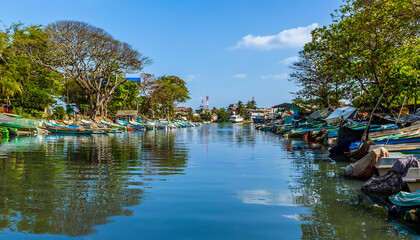 A view of up a tributary leading to the lagoon in Negombo, Sri Lanka