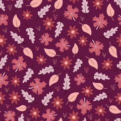 Autumn Love Floral Vector Seamless Pattern