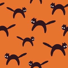 halloween cats simple vector seamless pattern
