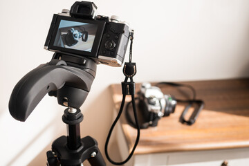 Taking a photo on a tripod