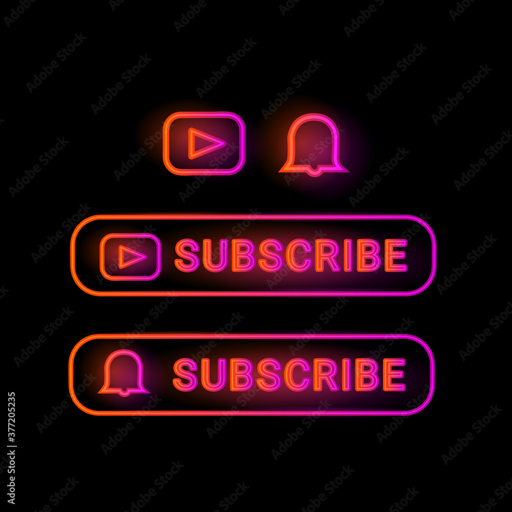 Poster neon subscribe button design collection on black background